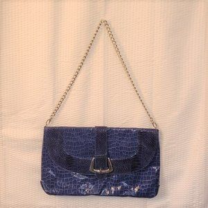 White House/Black Market Royal/Dark Blue Croc/Snake Embossed Handbag